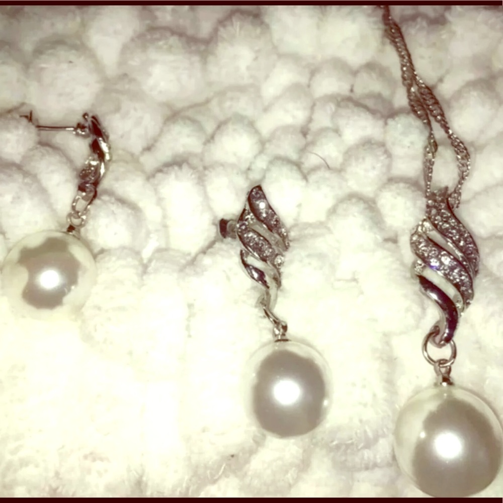 Imitation Pearl Silver Plated Crystals Wedding Set